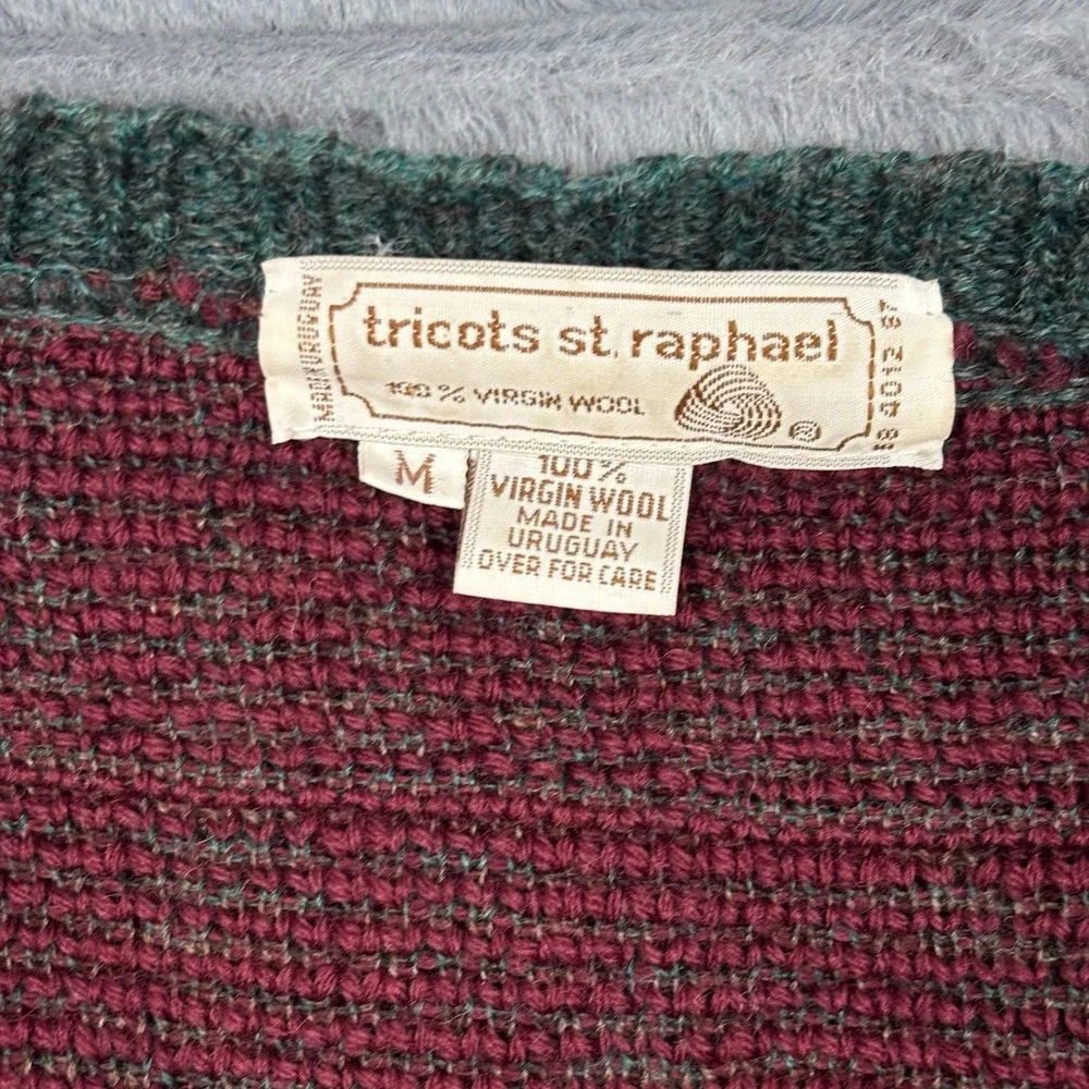 Tricots St Raphael Mens Virgin Wool Cardigan Sweater Geometric Abstract Medium